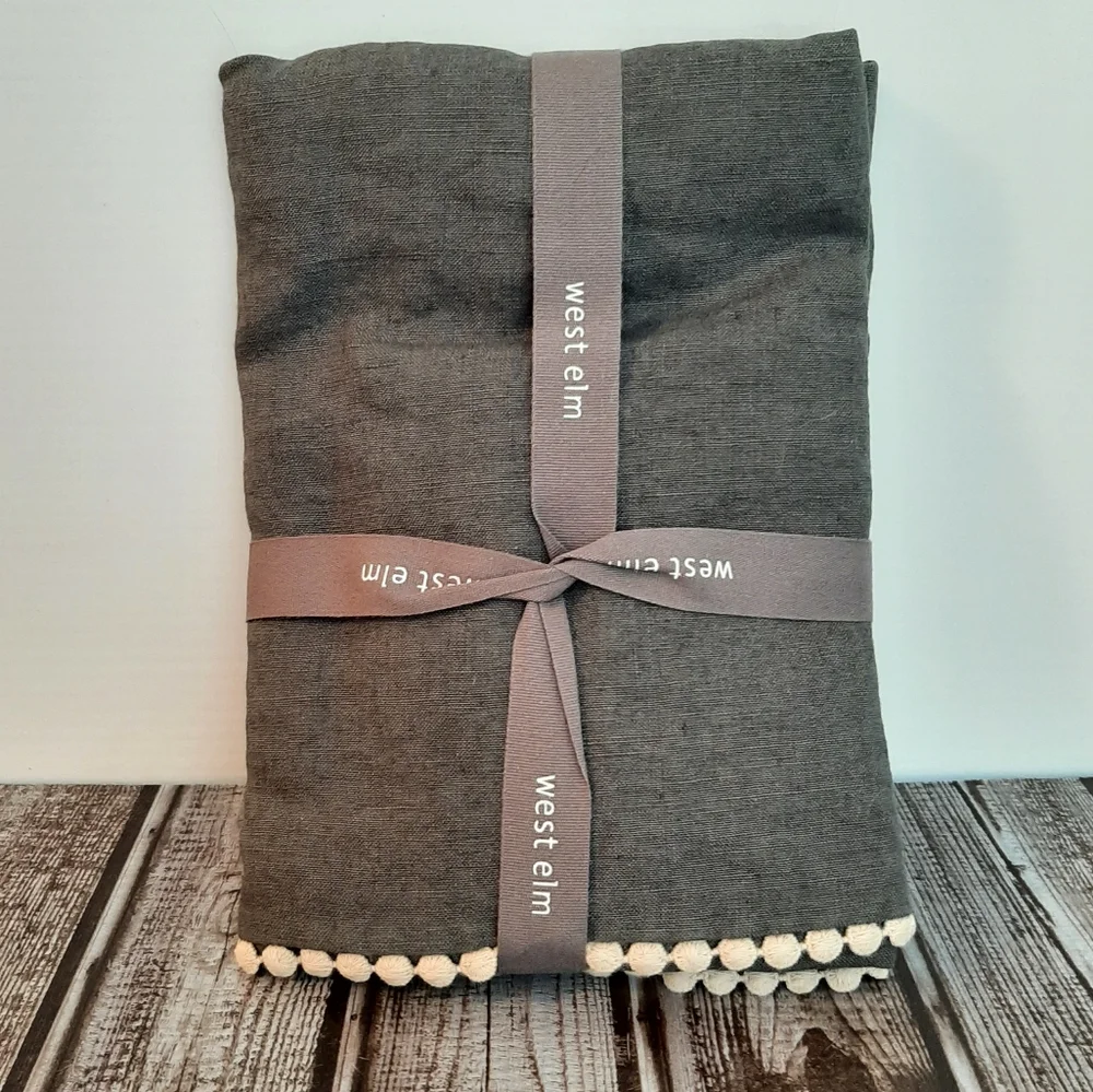 West Elm Belgian Flax Linen KING Pom Pom Sham